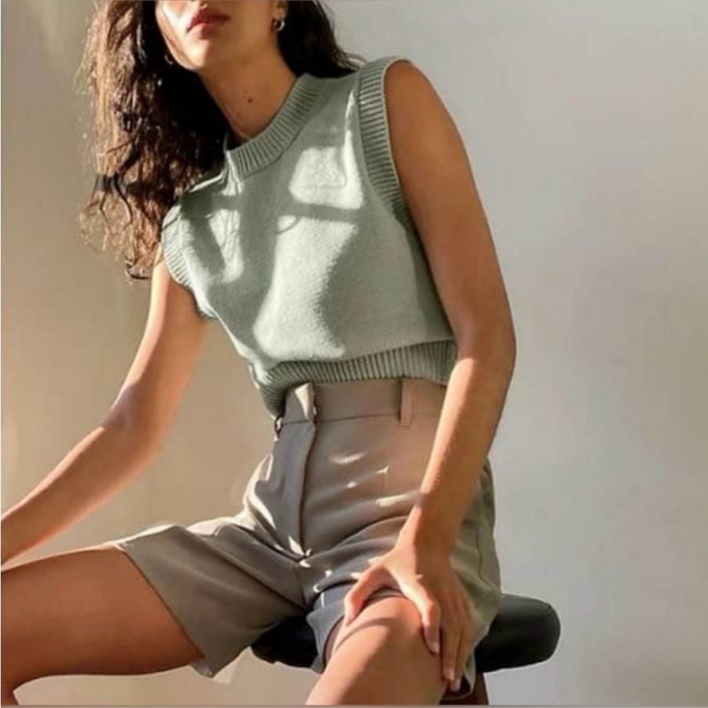 Wilfred Aritzia Alps Sage Green Sweater Vest Merino Wool Cotton Blend Small